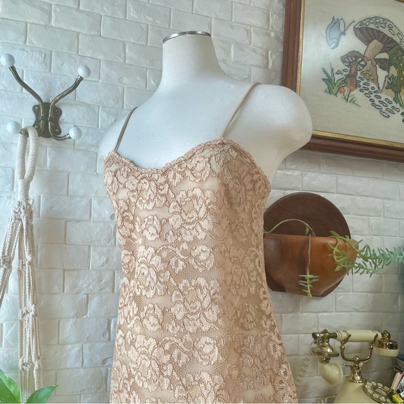Vintage 1990s Y2K Circa 2000 Lace Overlay Spaghetti Strap Mini Dress - Picture 2 of 14